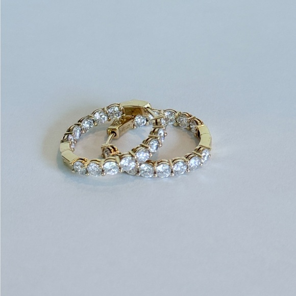 Elegant Gold In Out Genuine Lab Diamond Hoop Earrings - Picture 2 of 3